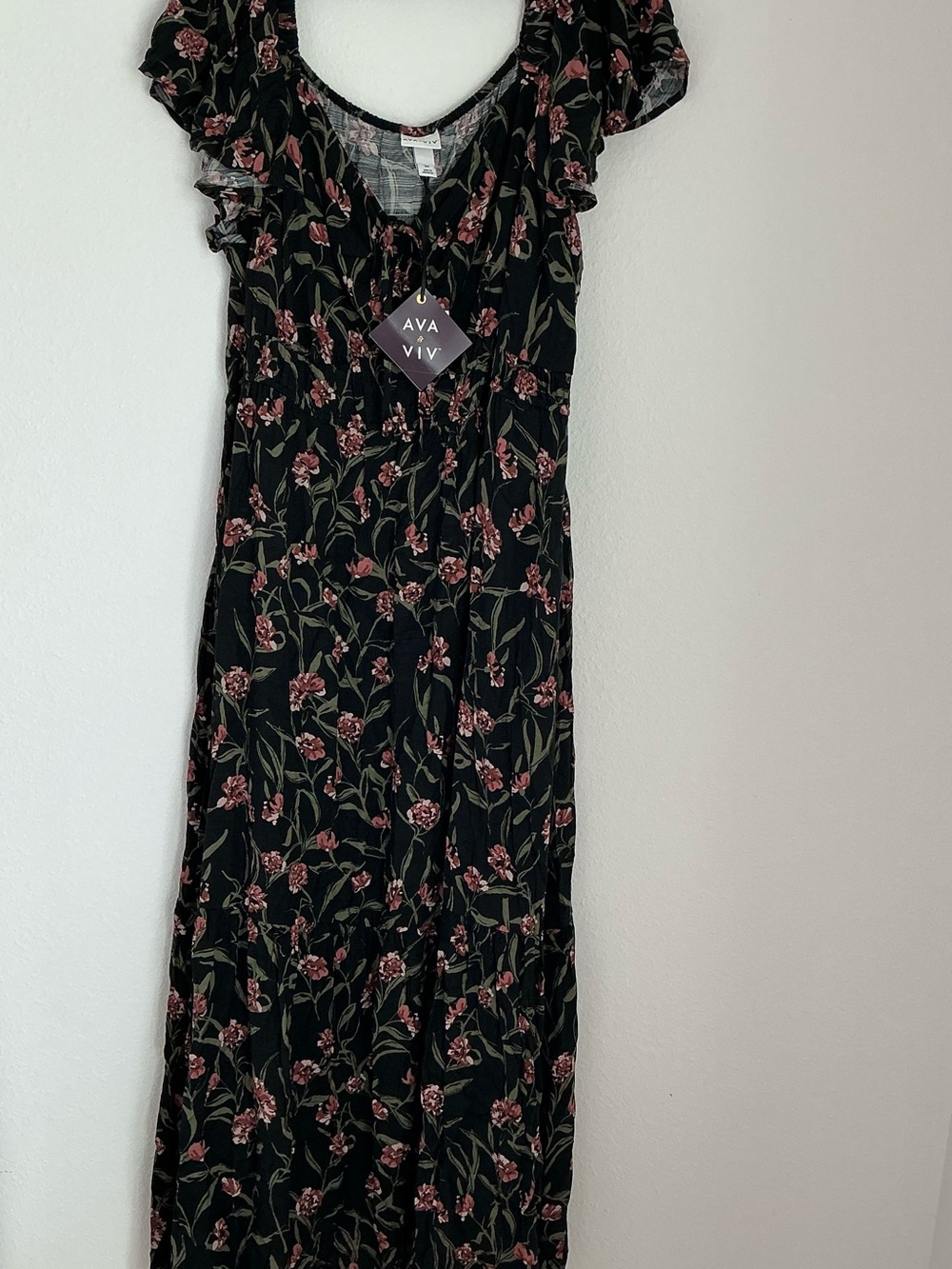 Ava & Viv Black Maxi Dress with Pink Floral Print